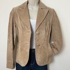 Siena Classic Western Genuine Suede Leather Lapel Collar Blazer Jacket Tan 6